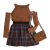 Hopscotch Girls Polyester Checkered Blouse And Skirt Set in Brown Color